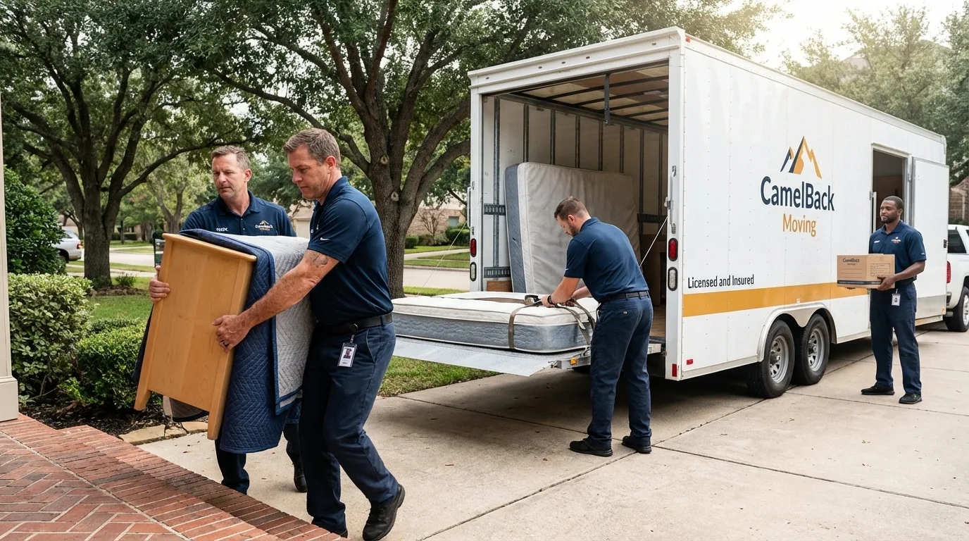 Crew loading residential truck for cross-state move from Burns, TN